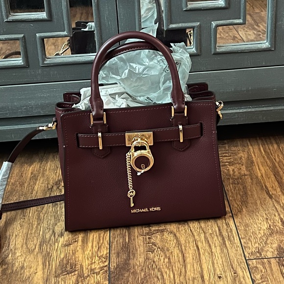 Michael Kors Merlot Hamilton Small Leather Satchel with Gold Accents - Picture 1 of 2